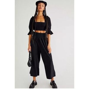 NWOT Free People At Ease 2 Piece Set - Crop Top & Pants - Size XS Black Cotton